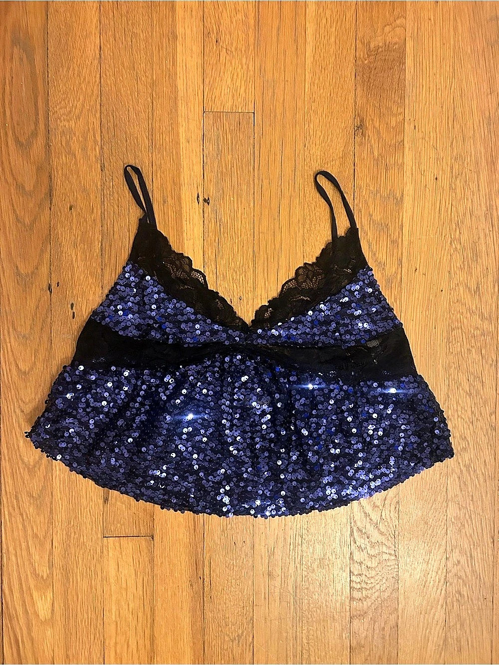 Free People Right Rhythm Sequin Cami Blue & Black